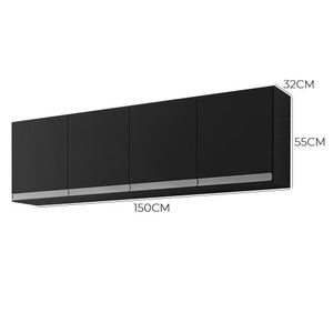 Armário Aéreo Andréia 150cm 4 Portas Preto - Ajl Móveis Preto