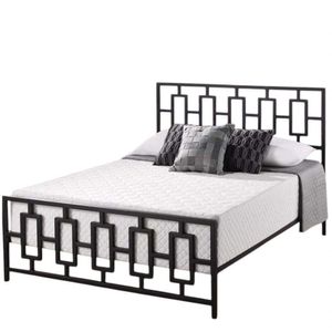Cama Casal Com Cabeceira Robusta Aço Ferro Metal Tamanho Padrão 138x188 Cor Preto Estilo Industrial Mobbili Ca-01