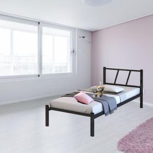 Cama Solteiro Com Cabeceira Robusta Aço Ferro Metal Tamanho Especial 88x188 Cor Preto Mobbili Cs-04