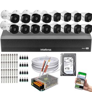Kit 16 Câmeras Intelbras 8 cam Full Color 8 cam 1220b Full Hd Dvr Mhdx 3116-C C/HD 4tb