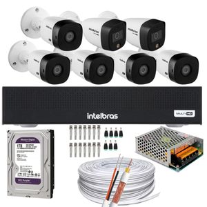 Kit 7 Câmeras Intelbras 2 cam Full Color 5 cam 1220b Full Hd Dvr Mhdx 1008-C