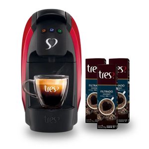 Compre Cafeteira Espresso Tres 3 Corações Luna Vermelha e Ganhe 3 unidades de Cafés em Cápsula 3 Corações Goumet 10 Cápsulas 75g