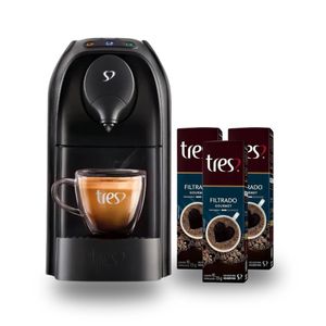 Compre Cafeteira Espresso Tres 3 Corações Passione Preta e Ganhe 3 unidades de Cafés em Cápsula 3 Corações Goumet 10 Cápsulas 75g