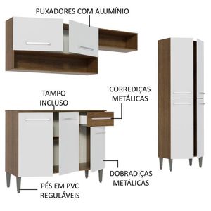 Armário de Cozinha Compacta Emilly Pop com Balcão Branco