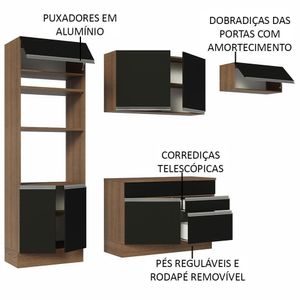 Armário De Cozinha 270cm Rustic/Preto 14 Rustic/Preto