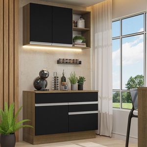 Armário De Cozinha Compacta 120cm Rustic/Preto
