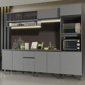 Armário De Cozinha Completa 260cm Cinza Nice 07 Cinza