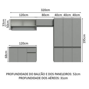 Armário De Cozinha Completa Suspenso 320Cm Cinza