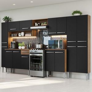 Armário De Cozinha Completa 325cm Rustic/preto Emilly Madesa