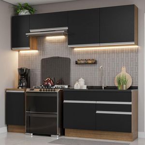 Armário De Cozinha Completa 240Cm Rustic/Preto Glamy Madesa