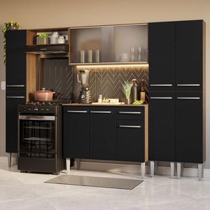 Armário De Cozinha Completa 261Cm Madesa 06 Rustic/Preto