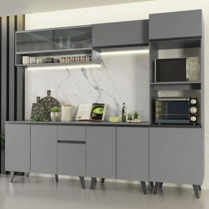 Armário De Cozinha Completa 260cm Cinza Nice 06 Cinza