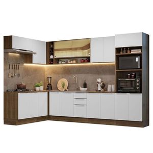 Armário De Cozinha Completa De Canto 499cm Rustic/branco Stella Madesa 02 Rustic/branco