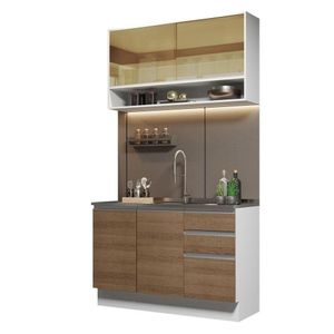 Cozinha Compacta 120002 Com Armário E Balcão Branco/Rustic