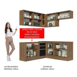 Cozinha Completa 349003 Com Armário E Balcão Rustic/Preto