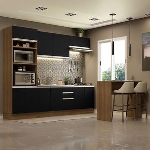 Cozinha 315002 Com Armário, Balcão E Bancada Rustic/Preto