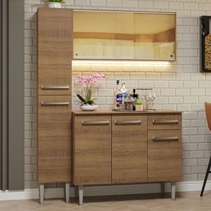 Armário De Cozinha Compacta 137cm Rustic Emilly Madesa 06 Rustic