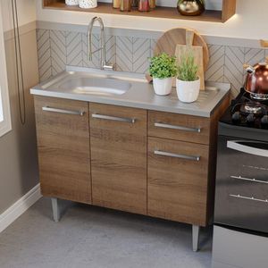 Armário De Cozinha Compacta 165cm Com Pia Rustic Madesa