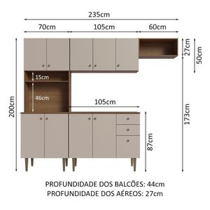 Armário Cozinha Compacta 235cm Rustic/Crema Gourmet 02