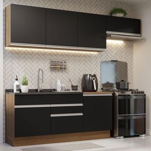 Armário De Cozinha Completa 260cm Rustic/preto Madesa