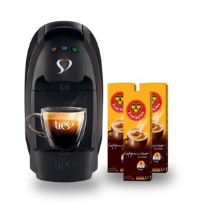 Compre Cafeteira Espresso Tres 3 Corações Luna Automática Preta e Ganhe 3 unidades Cappuccino Três Classic Caixa 10 Cápsulas 110g