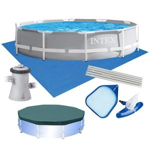 Piscina Estrutural Armação Prism Cinza Capa Bomba 110v Forro Kit Limpeza Intex