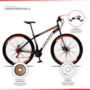 Bicicleta Aro 29 Bike Aço 21 Marchas Velocidades Freio A Disco Cor:laranja