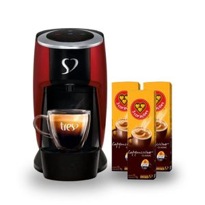Compre Cafeteira Espresso Tres 3 Corações Touch Vermelha e Ganhe 3 unidades Cappuccino Três Classic Caixa 10 Cápsulas 110g