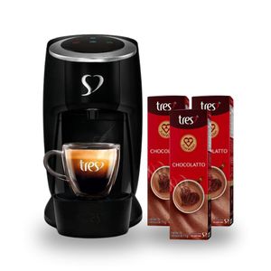 Compre Cafeteira Espresso Tres 3 Corações Touch Preto e Ganhe 3 unidades Achocolatado Três Chocolatto com 10 Cápsulas 110g