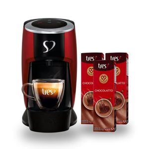Compre Cafeteira Espresso Tres 3 Corações Touch Vermelha e Ganhe 3 unidades Achocolatado Três Chocolatto com 10 Cápsulas 110g