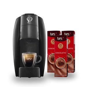 Compre Cafeteira Espresso Tres 3 Corações LOV Preta e Ganhe 3 unidades Achocolatado Três Chocolatto com 10 Cápsulas 110g
