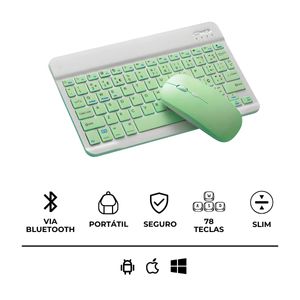 Teclado Sem Fio Bluetooth Recarregável Com Mouse Verde