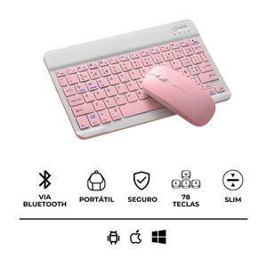 Kit Teclado e Mouse Sem Fio – Compacto, Recarregável e Compatível com Vários Dispositivos - ROSA