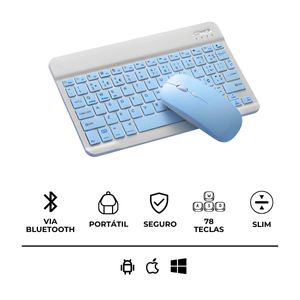 Teclado Sem Fio Bluetooth Recarregável Com Mouse Azul