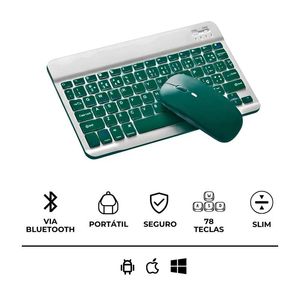 Kit com Teclado Sem Fio e Mouse Recarregável Verde Escuro