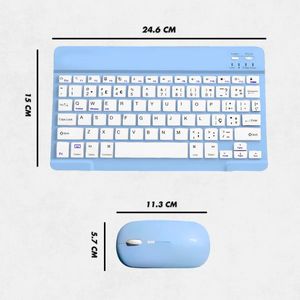 Teclado Sem Fio Bluetooth Recarregável Com Mouse - Ideal para Home Office e Viagens (Azul)