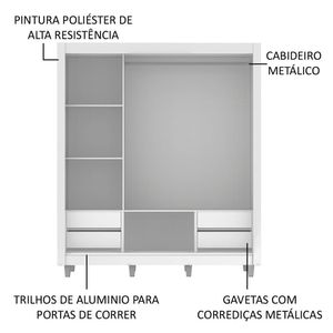Guarda Roupa Casal 3 Portas de Correr C/Espelho 4 Gavetas