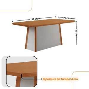 Mesa De Jantar Diane 180cm Tampo Mdf Canto Copo E 6 Cadeiras Tork /naturale /off White
