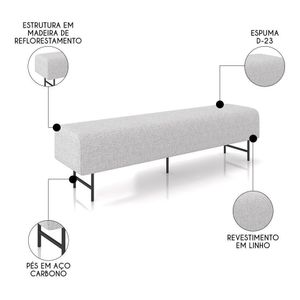 Puff Recamier Decorativo Pés Em Ferro 160cm Dublin P02 Linho Cinza Claro - Mpozenato