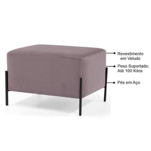 Kit 2 Puffs Decorativos 60cm Base Aço Status C-305 Veludo Rosê - Domi