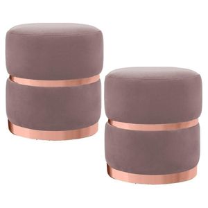 Kit 2 Puffs Decorativos Com Cinto E Aro Rosê Round C-305 Veludo Rosê - Domi