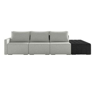 Sofá Ilha Modular Living Com Puff 342cm Georgia K04 Linho Cinza-preto - Mpozenato