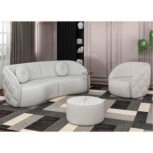 Sofá Decorativo 3 Lugares 288cm Com Almofadas E Poltrona Zion M22 Boucle Branco - Mpozenato