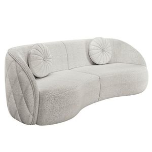 Sofá Decorativo 3 Lugares 240cm Com Almofadas E Poltrona Zion M22 Boucle Branco - Mpozenato