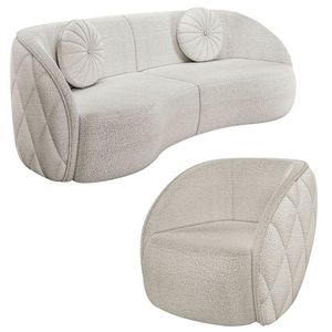 Sofá Decorativo 3 Lugares 240cm Com Almofadas E Poltrona Zion M22 Boucle Branco - Mpozenato