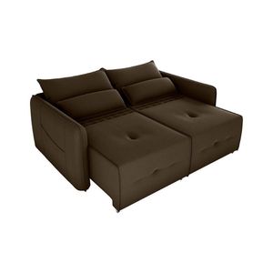 Sofá Cama 2 Lugares Com Almofadas 205cm Celine Matrix Veludo Marrom