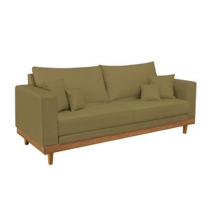Sofá Living 2 Lugares Suede Resistente Madeira + Almofadas Capuccino