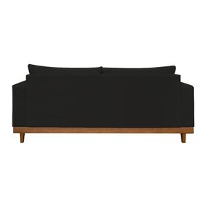 Sofá Living 3 Lugares Linho Resistente Madeira + Almofadas Preto