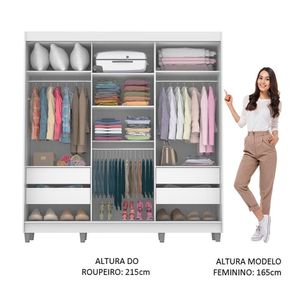 Guarda-Roupa Veneza 3 Portas de Espelho 8 Pés Branco Madesa