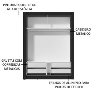 Guarda-roupa Solteiro Dallas Plus 2 Portas de Correr Madesa